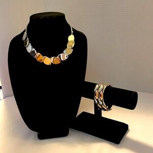White House Black Market Silvertone/Rose Gold Necklace and Stretch Bracelet
